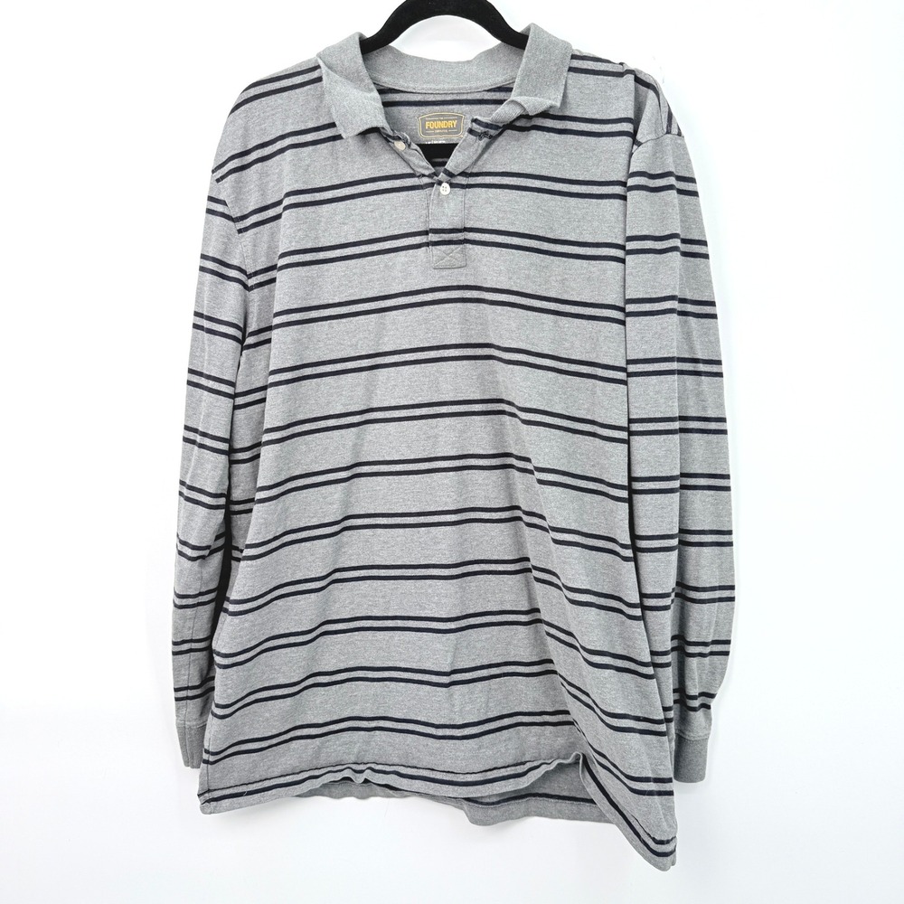 The Foundry Supply Co Polo Shirt Mens LT Striped Gray Preppy Normcore Casual Dad